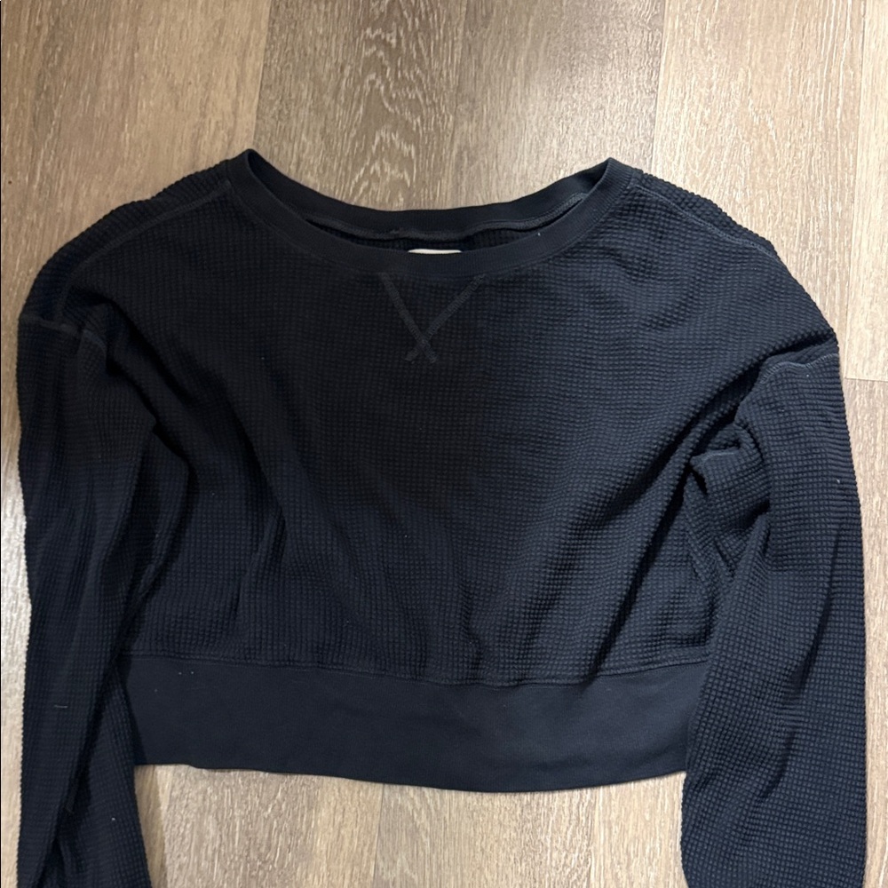Aerie Black Waffle Knit Sweatshirt
